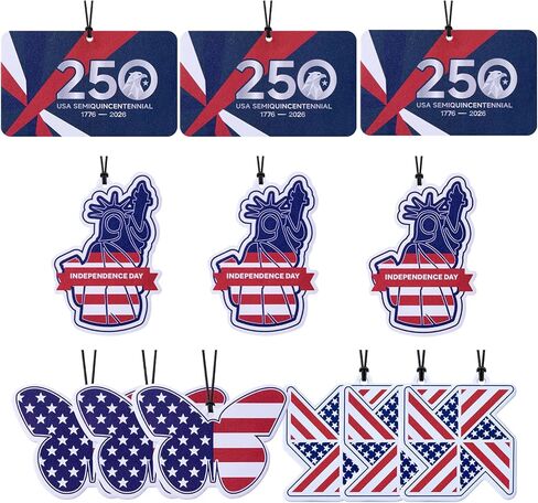 12Pcs America 250th Anniversary Independence Car Air Freshener Hanging American Flag Provides Long-Lasting Fragrance For Cars And Homes Black Ice, Berries, Ocean, New Car, Air Freshener in Saudi Arabia
