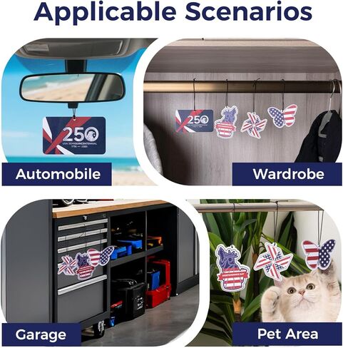 12Pcs America 250th Anniversary Independence Car Air Freshener Hanging American Flag Provides Long-Lasting Fragrance For Cars And Homes Black Ice, Berries, Ocean, New Car, Air Freshener in Saudi Arabia