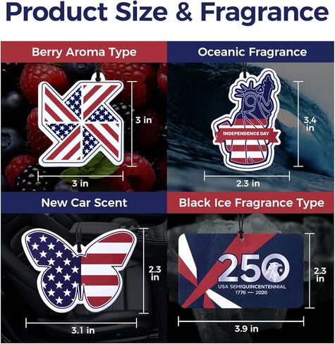 12Pcs America 250th Anniversary Independence Car Air Freshener Hanging American Flag Provides Long-Lasting Fragrance For Cars And Homes Black Ice, Berries, Ocean, New Car, Air Freshener in Saudi Arabia
