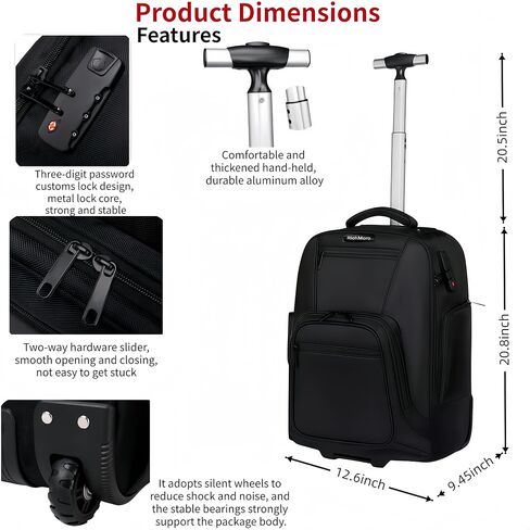 Rolling Backpack with Wheels - Water-Resistant, that fits a 17-inch laptop，Anti-theft, ideal for travel and business use—a Rolling Backpack with Wheels in Saudi Arabia