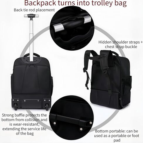 Rolling Backpack with Wheels - Water-Resistant, that fits a 17-inch laptop，Anti-theft, ideal for travel and business use—a Rolling Backpack with Wheels in Saudi Arabia