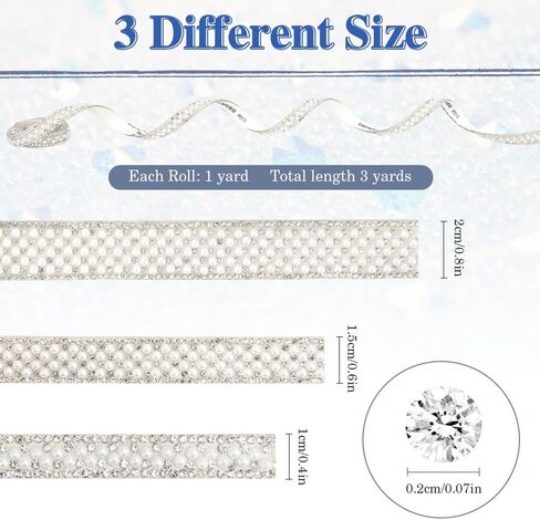 Pearl Rhinestone Strips 3 Rolls Rhinestone Ribbon Self Adhesive Crystal Tape Pearls Wrap Roll Stickers Bling Rhinestones Strand Pearls Strips Trim for DIY Crafts Wedding Birthday Party Decor in Kuwait