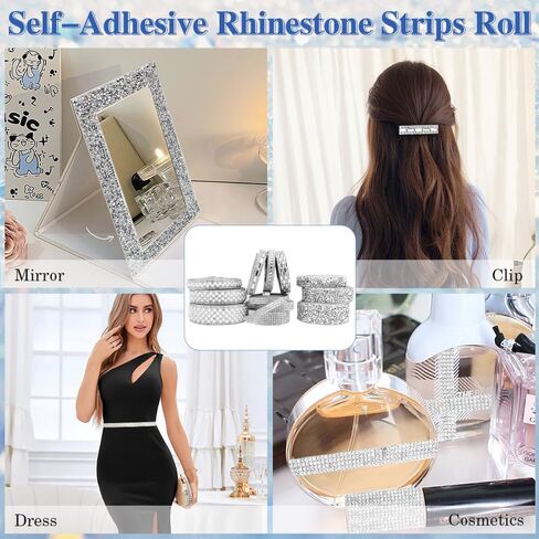 Pearl Rhinestone Strips 3 Rolls Rhinestone Ribbon Self Adhesive Crystal Tape Pearls Wrap Roll Stickers Bling Rhinestones Strand Pearls Strips Trim for DIY Crafts Wedding Birthday Party Decor in Kuwait