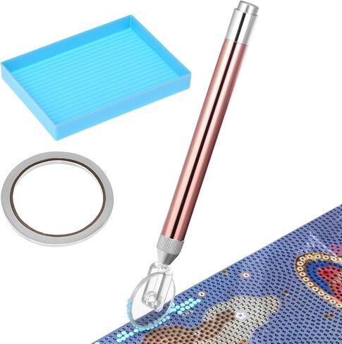 QWORK LED Diamond Paint Wheel Tool, Gem Art Pen with Tape & Tray, Point Drill Pens, Neat Alignment for Square & Round Drills, Dimond Art Supplies Kits in Kuwait