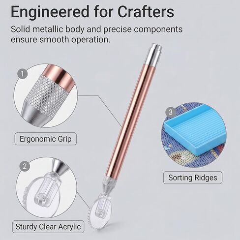 QWORK LED Diamond Paint Wheel Tool, Gem Art Pen with Tape & Tray, Point Drill Pens, Neat Alignment for Square & Round Drills, Dimond Art Supplies Kits in Kuwait
