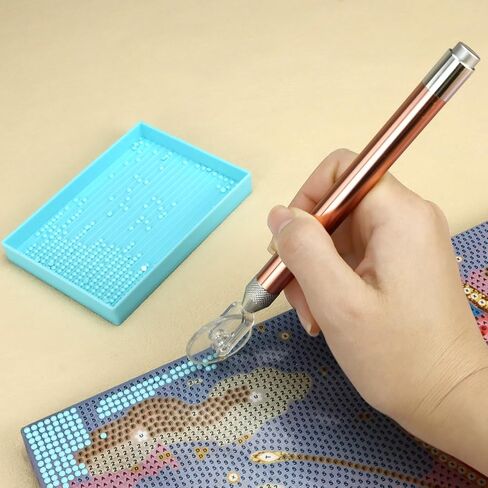 QWORK LED Diamond Paint Wheel Tool, Gem Art Pen with Tape & Tray, Point Drill Pens, Neat Alignment for Square & Round Drills, Dimond Art Supplies Kits in Kuwait
