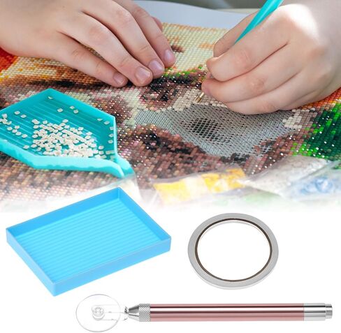 QWORK LED Diamond Paint Wheel Tool, Gem Art Pen with Tape & Tray, Point Drill Pens, Neat Alignment for Square & Round Drills, Dimond Art Supplies Kits in Kuwait