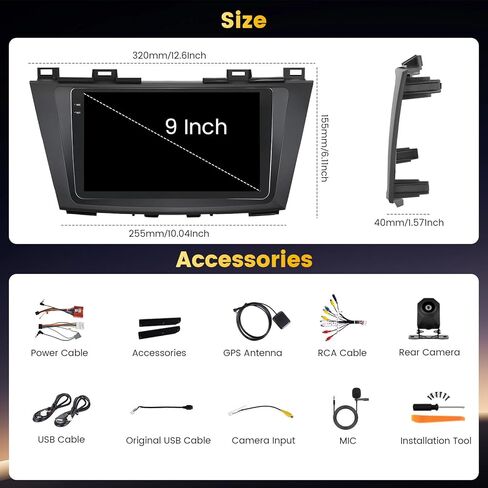 for Mazda 5 CW 2010-2015 Android Car Stereo 9" Touch Screen with Wireless Carplay Android Auto, Radio Dash Kit GPS Navigation WiFi Bluetooth SWC Mirror Link, Mic Backup Camera in Saudi Arabia