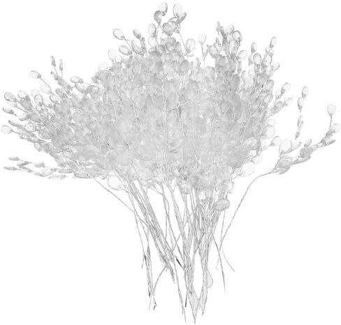 50pcs Artificial Acrylic Flower Water Drop Crystal Flower Branches for Wedding Party Floral Decoration - Silver in Kuwait