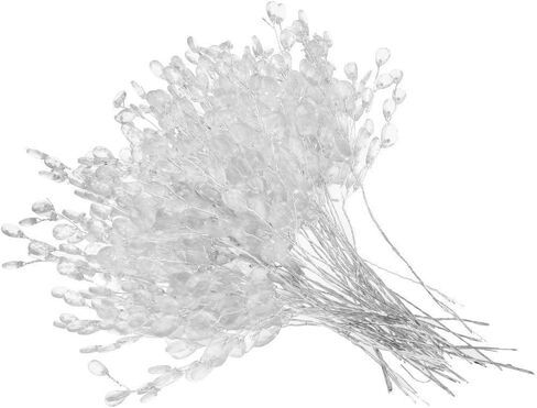 50pcs Artificial Acrylic Flower Water Drop Crystal Flower Branches for Wedding Party Floral Decoration - Silver in Kuwait