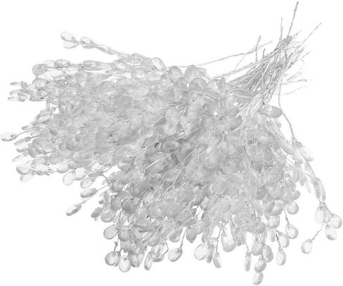 50pcs Artificial Acrylic Flower Water Drop Crystal Flower Branches for Wedding Party Floral Decoration - Silver in Kuwait