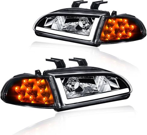 Headlight Assembly for 1992-1995 Honda Civic Driver Left & Passenger Right Side Replacement Pair of Driver Left & Passenger Right Side Black Housing Amber Corner in Saudi Arabia