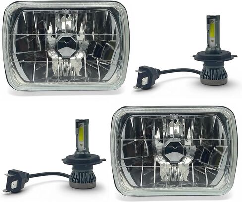 Pair 7x6 5x7 LED High/Low Beam For 1995-1997 Nissan Pickup Hardbody,5x7 7x6 inch Diamond Crystal Clear Semi Sealed Beam Glass Lens Housing Headlights,H4 LED Bulbs,6000K Cool White in Kuwait