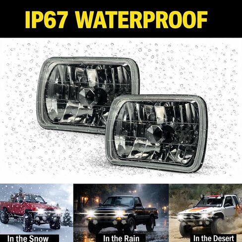 Pair 7x6 5x7 LED High/Low Beam For 1995-1997 Nissan Pickup Hardbody,5x7 7x6 inch Diamond Crystal Clear Semi Sealed Beam Glass Lens Housing Headlights,H4 LED Bulbs,6000K Cool White in Kuwait