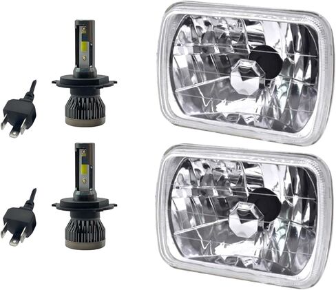 Pair 7x6 5x7 LED High/Low Beam For 1995-1997 Nissan Pickup Hardbody,5x7 7x6 inch Diamond Crystal Clear Semi Sealed Beam Glass Lens Housing Headlights,H4 LED Bulbs,6000K Cool White in Kuwait
