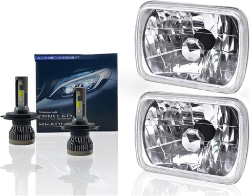 Pair 7x6 5x7 LED High/Low Beam For 1995-1997 Nissan Pickup Hardbody,5x7 7x6 inch Diamond Crystal Clear Semi Sealed Beam Glass Lens Housing Headlights,H4 LED Bulbs,6000K Cool White in Kuwait