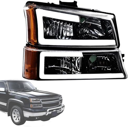 Headlights Assembly Fit Chevy Silverado 2003-2006 1500/2500/3500 HD Models & Avalanche 1500/2500, Conjunto de faros Pair Front Left and Right Side, Clear Lens Black Housing Clear Reflector in Kuwait