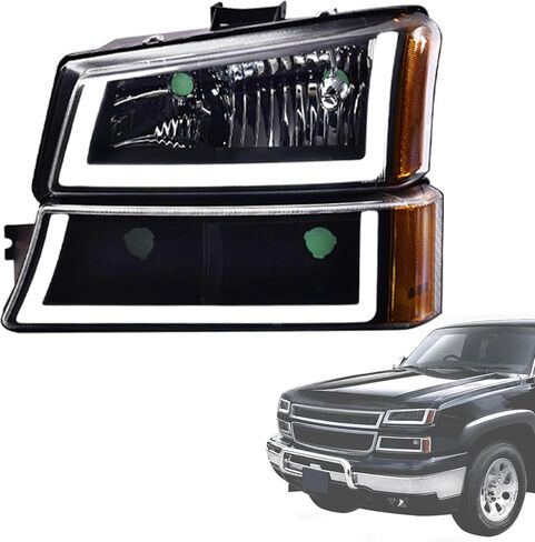 Headlights Assembly Fit Chevy Silverado 2003-2006 1500/2500/3500 HD Models & Avalanche 1500/2500, Conjunto de faros Pair Front Left and Right Side, Clear Lens Black Housing Clear Reflector in Kuwait
