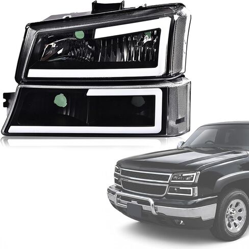 Headlights Assembly Fit Chevy Silverado 2003-2006 1500/2500/3500 HD Models & Avalanche 1500/2500, Conjunto de faros Pair Front Left and Right Side, Clear Lens Black Housing Clear Reflector in Kuwait