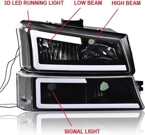 Headlights Assembly Fit Chevy Silverado 2003-2006 1500/2500/3500 HD Models & Avalanche 1500/2500, Conjunto de faros Pair Front Left and Right Side, Clear Lens Black Housing Clear Reflector in Kuwait