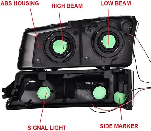 Headlights Assembly Fit Chevy Silverado 2003-2006 1500/2500/3500 HD Models & Avalanche 1500/2500, Conjunto de faros Pair Front Left and Right Side, Clear Lens Black Housing Clear Reflector in Kuwait
