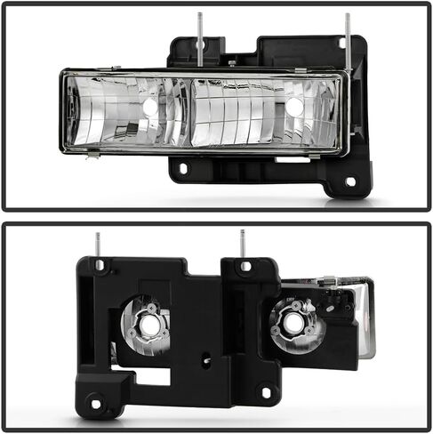 ACANII - Compatible For 1988-1998 Chevy/GMC C/K 1500 2500 3500 Suburban Glass Lens Chrome Headlights Headlamps Pair Set in Kuwait
