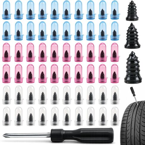 TEAWOO 60 PCS Tire Repair Rubber with 1 Screwdriver, Quick Tire Repair Screws in Tire Plugs Kit, Specially Designed for Motorcycle Truck Tractor and Car Tire Repair Kit(3 Sizes) in Saudi Arabia