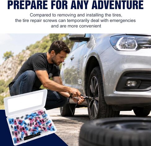 TEAWOO 60 PCS Tire Repair Rubber with 1 Screwdriver, Quick Tire Repair Screws in Tire Plugs Kit, Specially Designed for Motorcycle Truck Tractor and Car Tire Repair Kit(3 Sizes) in Saudi Arabia
