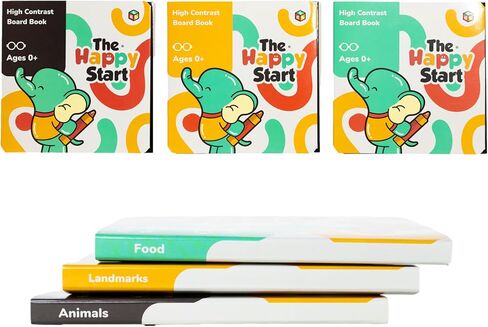 Happy Start Time Time Books for Babies - Book Book Book High على النقيض ، والكتب بالأبيض والأسود للحديدين حديثي الولادة ، وكتب الأطفال المعتمدة من المستشفى ، والوقوف على الكتب عالية التباين للحديدين الجدد من 0+ (3 عبوات) in Saudi Arabia