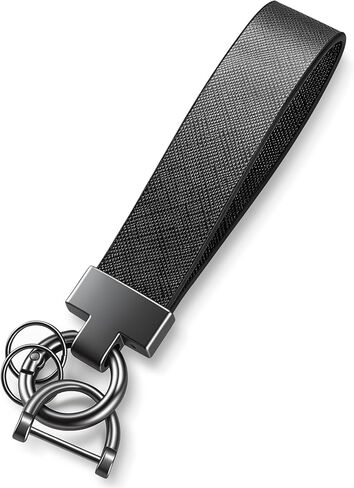 SINGARO Leather Car Keychain, Universal Heavy Duty Metal Key Chain Holder with 2 Key Ring and Anti-Lost D-Ring, Car Accessories for Men and Women (Black) in Saudi Arabia