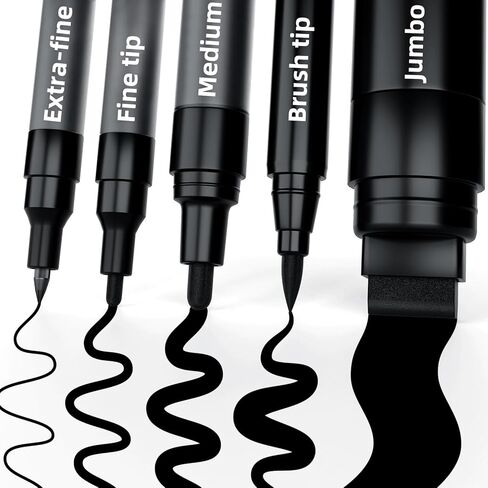 5 White Paint Pens, 5 Different Tips Acrylic Paint Markers for Rock Painting, Glass Marking, Canvas, Wood, Tire, Metal, Fabric - Extra Fine, Fine, Medium, Brush Tip & Jumbo Pens in Saudi Arabia