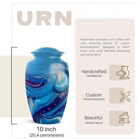 Large Blue Urns - Cremation Urns for Human Ashes Adult Female, Blue Funeral Keepsake Urn for Ashes Adult Male, Cremation Urn, Decorative Memorial Gift for Father (10 Inch & 3 Inch, Set of 5) in Saudi Arabia