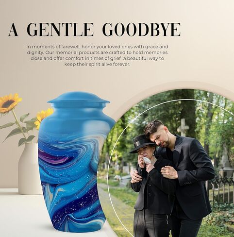 Large Blue Urns - Cremation Urns for Human Ashes Adult Female, Blue Funeral Keepsake Urn for Ashes Adult Male, Cremation Urn, Decorative Memorial Gift for Father (10 Inch & 3 Inch, Set of 5) in Saudi Arabia