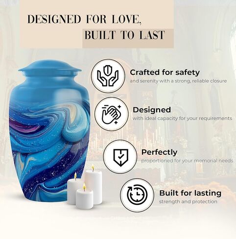 Large Blue Urns - Cremation Urns for Human Ashes Adult Female, Blue Funeral Keepsake Urn for Ashes Adult Male, Cremation Urn, Decorative Memorial Gift for Father (10 Inch & 3 Inch, Set of 5) in Saudi Arabia