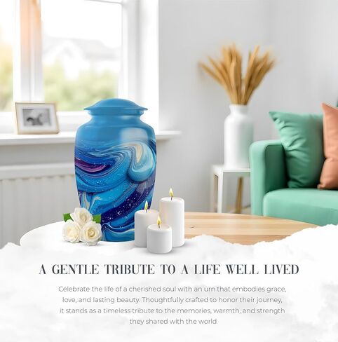 Large Blue Urns - Cremation Urns for Human Ashes Adult Female, Blue Funeral Keepsake Urn for Ashes Adult Male, Cremation Urn, Decorative Memorial Gift for Father (10 Inch & 3 Inch, Set of 5) in Saudi Arabia