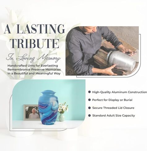 Large Blue Urns - Cremation Urns for Human Ashes Adult Female, Blue Funeral Keepsake Urn for Ashes Adult Male, Cremation Urn, Decorative Memorial Gift for Father (10 Inch & 3 Inch, Set of 5) in Saudi Arabia