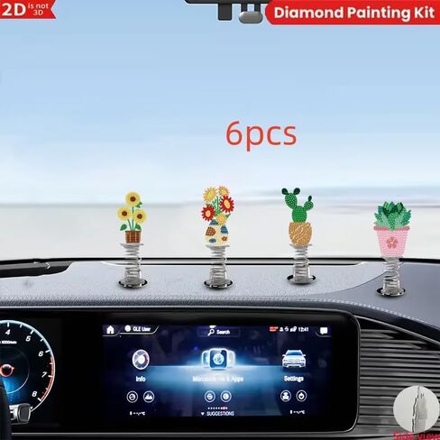 LOVESHANG 5D Diamond Painting Set, 6-piece Double Sided Dot Diamond Set, Cute Potted Diamond Art, Full Diamond DIY Succulent Plant Cactus Sunflower Embroidery Mosaic Handmade Set, Car Decoration Gift in Kuwait
