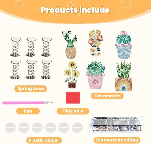 LOVESHANG 5D Diamond Painting Set, 6-piece Double Sided Dot Diamond Set, Cute Potted Diamond Art, Full Diamond DIY Succulent Plant Cactus Sunflower Embroidery Mosaic Handmade Set, Car Decoration Gift in Kuwait