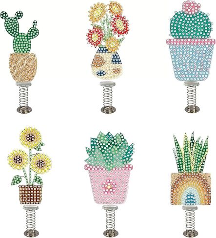 LOVESHANG 5D Diamond Painting Set, 6-piece Double Sided Dot Diamond Set, Cute Potted Diamond Art, Full Diamond DIY Succulent Plant Cactus Sunflower Embroidery Mosaic Handmade Set, Car Decoration Gift in Kuwait