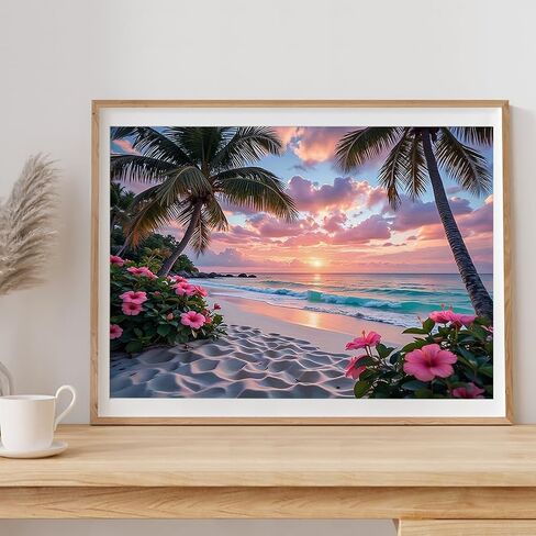 DPDAKIT 5D Beach Diamond Painting Kits for Adults, Diamond Art Kits for Beginner, DIY Round Full Gem Art Crafts for Home Wall Decor Gift, 16x12inch in Saudi Arabia