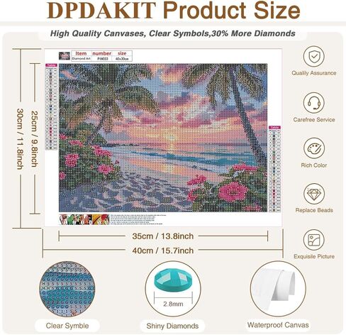 DPDAKIT 5D Beach Diamond Painting Kits for Adults, Diamond Art Kits for Beginner, DIY Round Full Gem Art Crafts for Home Wall Decor Gift, 16x12inch in Saudi Arabia