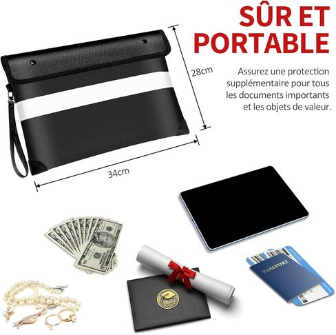 Fireproof Document Bag with Waterproof Zipper,6200°F Insulated Fire Water Proof Money Pouch,Fireproof Envelopes for Cash,Fire Proof Bag for Important Documents, Valuables(13.9"x10.6",Black) in Saudi Arabia