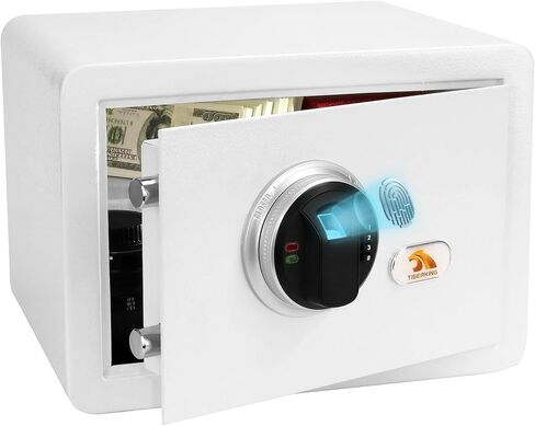 TIGERKING Biometric Home Safe, 20 lb Alloy Steel Construction, Fingerprint Access and 3-Button Electronic Combination Lock for Jewelry, Cash and Passports, White in Saudi Arabia