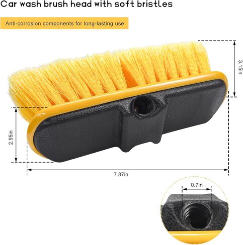 Car Wash Brush Head with Soft Bristle, Flow Thru Washing Brush Compatible with Waterflow Poles, Professional Scrub Broom Exterior Cleaning Head Replacement for RV Truck Boat in Kuwait