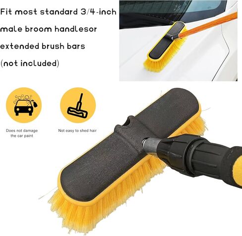 Car Wash Brush Head with Soft Bristle, Flow Thru Washing Brush Compatible with Waterflow Poles, Professional Scrub Broom Exterior Cleaning Head Replacement for RV Truck Boat in Kuwait