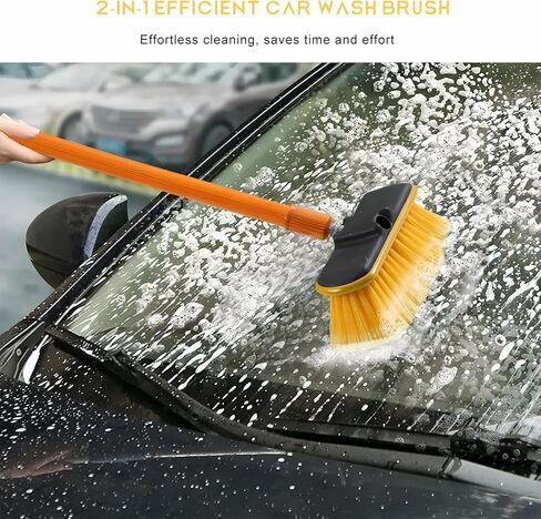 Car Wash Brush Head with Soft Bristle, Flow Thru Washing Brush Compatible with Waterflow Poles, Professional Scrub Broom Exterior Cleaning Head Replacement for RV Truck Boat in Kuwait