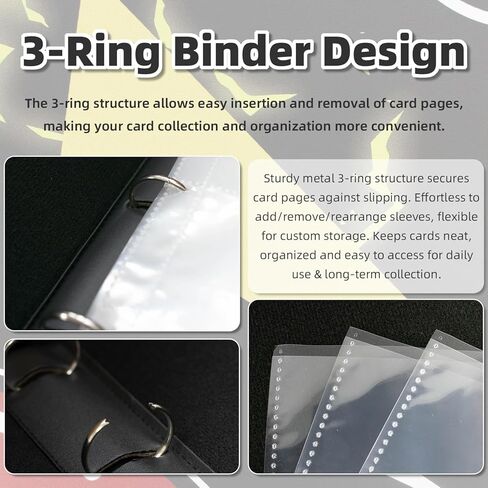 4-Pocket Card Binder with 50 Removable Sleeves - Holds up to 400 cards, 3-Ring Zipper Sports Book, Ideal Gift for Boys and Girls in Saudi Arabia