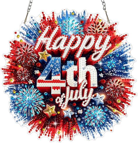MEIYUDA Independence Fireworks Diamond Art Hanging Kits for Adult, Happy 4Th of July Diamond Painting Kits Ornaments, DIY Rhinestone Window Pendants Kit for Home Garden Wall Decor Gift WS156 in Kuwait