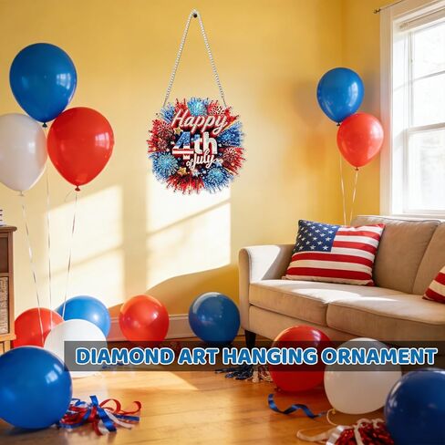 MEIYUDA Independence Fireworks Diamond Art Hanging Kits for Adult, Happy 4Th of July Diamond Painting Kits Ornaments, DIY Rhinestone Window Pendants Kit for Home Garden Wall Decor Gift WS156 in Kuwait