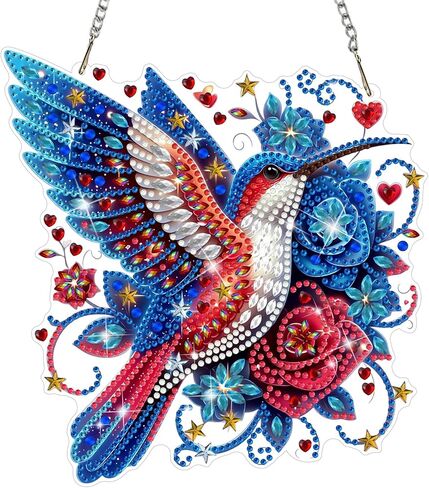 MEIYUDA Independence Fireworks Diamond Art Hanging Kits for Adult, Happy 4Th of July Diamond Painting Kits Ornaments, DIY Rhinestone Window Pendants Kit for Home Garden Wall Decor Gift WS156 in Kuwait